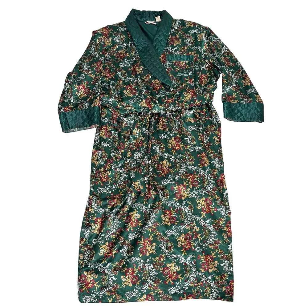 Victorias Secret Vintage Gold Label Long Belted Floral Robe Quilted Collar M/L